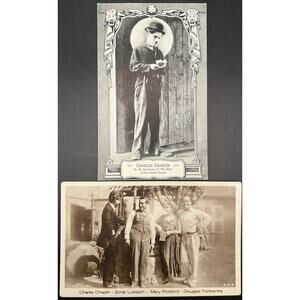 2 Unused 1920's Charlie Chaplin Postcards Pickford Fairbanks Hollywood Ross